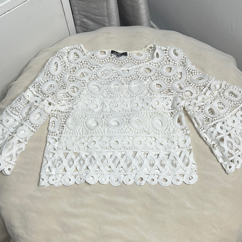 Lulu's White Cropped Embellished Blouse
